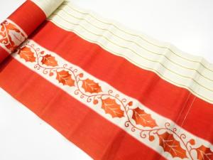 アンティーク　縞に唐草模様織り出し　八寸帯地反物